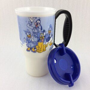 Walt Disney World Blue Coffee Mug Travel Cup w Lid Coca Cola Mickey Minnie 2007